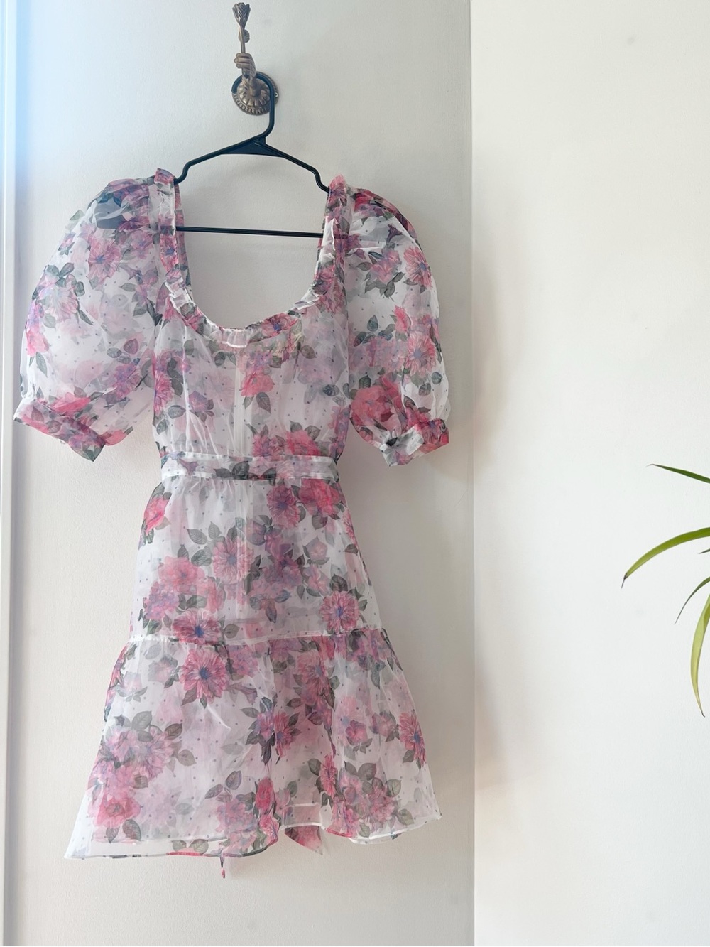 For Love & Lemons Organza Floral Puff Sleeve Mini Dress | Size Small